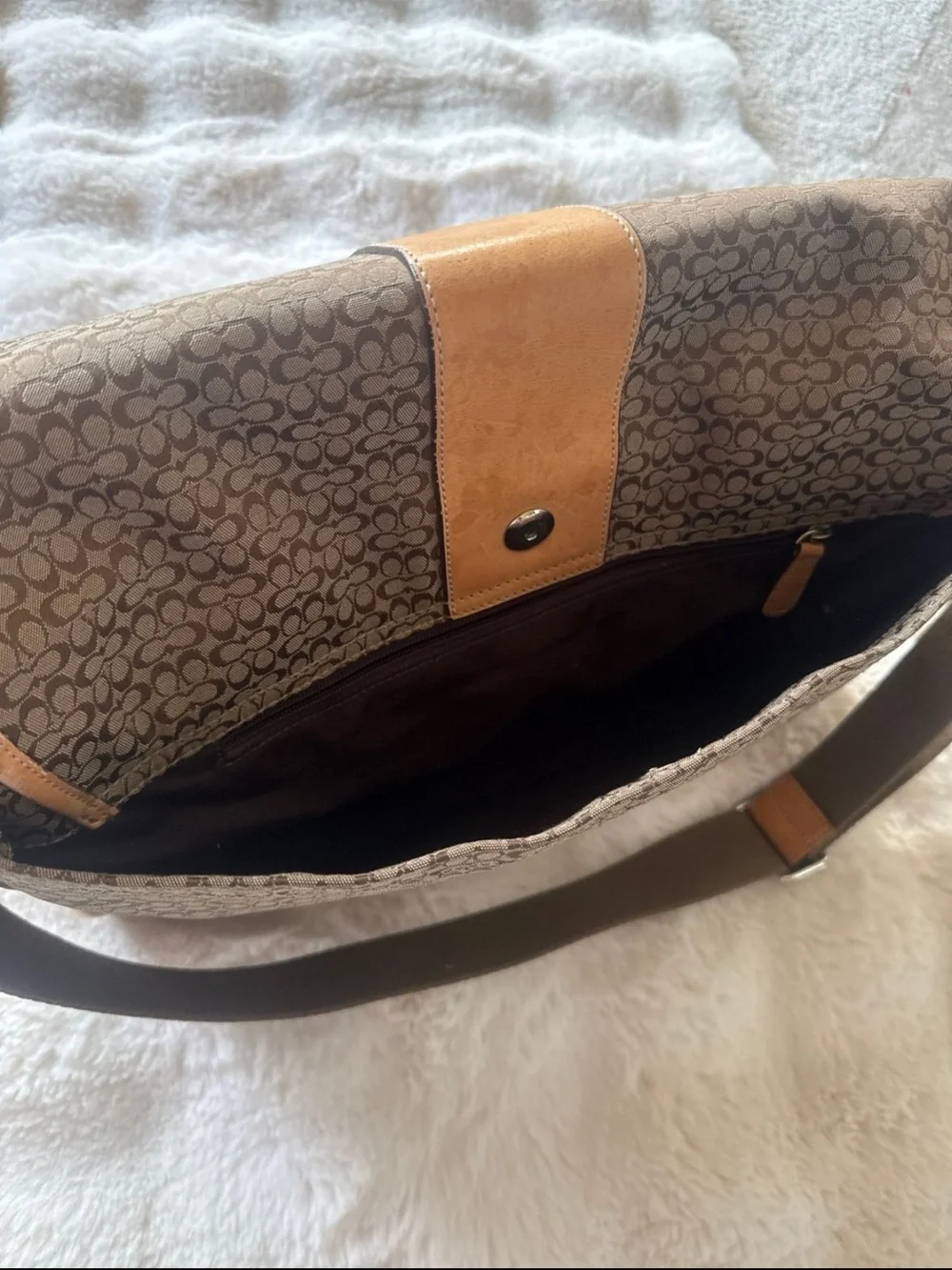 Coach Brown Signature Canvas Diaper Bag with Tan Leather Trim